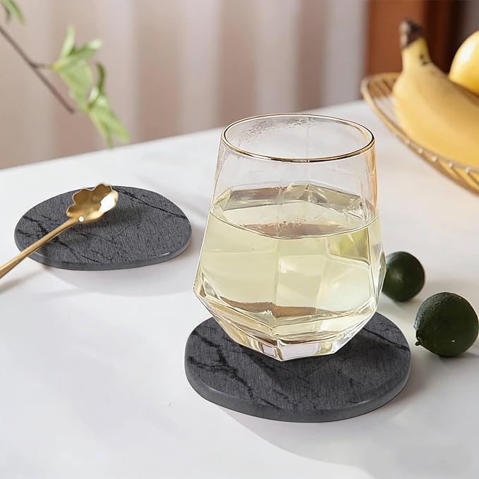 Diatomaceous Earth Coasters Set of 4，Super Absorbent Quick-Dry Heat-Resistant Drink and coffee Coasters, Modern Stone Irregular Design for Kitchen Counter and Coffee Table (Grey Coaster)