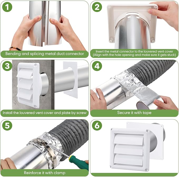 Glooglitter Dryer Vent Kit 4 Inch Dryer Ducting Tube Vent Hose Connector Wall Ducting Kit for Air Circulation (Gray)