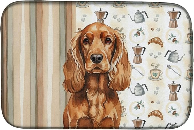 Caroline's Treasures Red English Cocker Spaniel Coffee Bar Dish Drying Mat Absorbent Dish Drying Mat Pad for Kitchen Counter Dish Drainer Mat for Countertop, 14 x 21", Multicolor