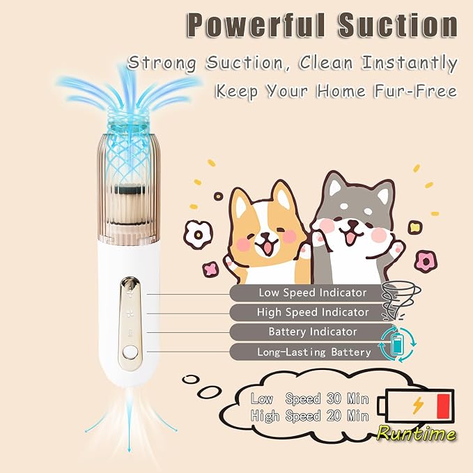 Vacuum Grooming Brush,4-In-1 Kit for Shedding,Deshedding Tool for Dog | Removes Loose Fur While Grooming,Keeps Your Home Cleaner,Helps Pets Stay Close to the Family,Portable Cordless Design