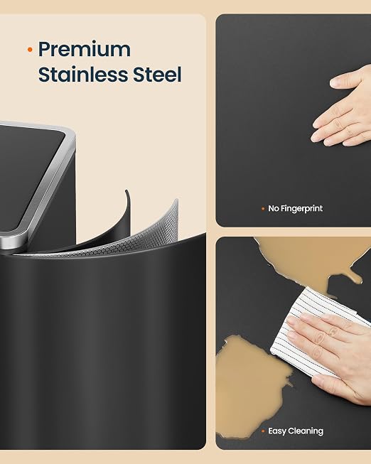 SONGMICS HOME Trash Can with 2 Compartments for Kitchen, Garbage Can with 15 Trash Bags, Black