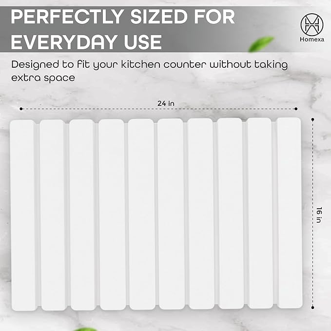 Stone Dish Drying Mat 24" x 16" – Dish Drying Stone – Large Diatomaceous Earth Drying Mat with Non-Slip Base – Quick Dry Kitchen & Bathroom Drying Pad for Dishes, Glassware & Bottles (Solid White)