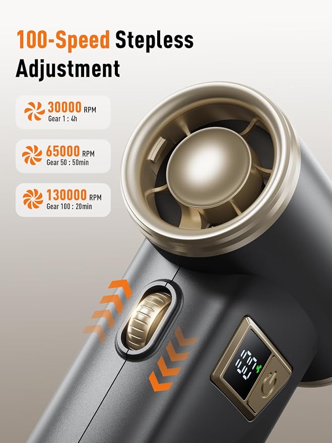 Electric Air Duster and Vacuum 2-in-1, Cordless Rechargeable Air Duster with 130000RPM Brushless Motor, 100-Gear Adjustable, LED Display, Portable Air Duster for PC Keyboard Car Home Outdoor Cleaning