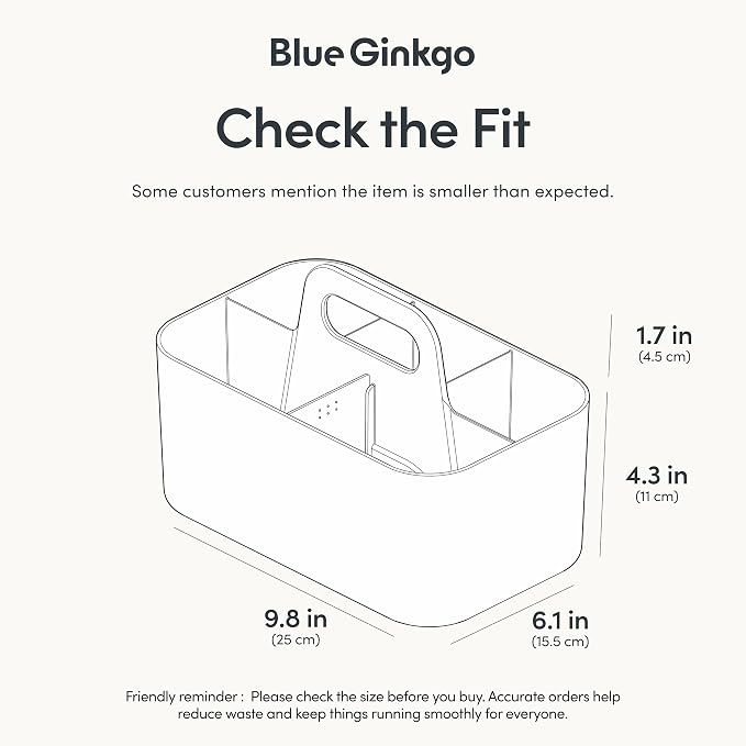 BLUE GINKGO Stackable Organizer Caddy – Korean-Made Portable Tote for Bathroom, Office, Crafts, or School Supplies (Rectangle, White)
