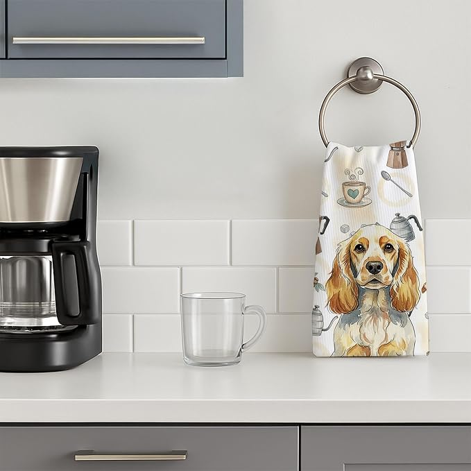 Caroline's Treasures Lemon Roan English Cocker Spaniel Coffee Bar Kitchen Towel Velour Plush Front and Cotton Loop Back Machine Washable