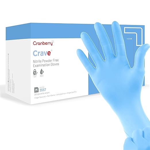 Cranberry CR3555 Crave Nitrile Powder Free Examination Glove, X-Small, Blue (Pack of 200)