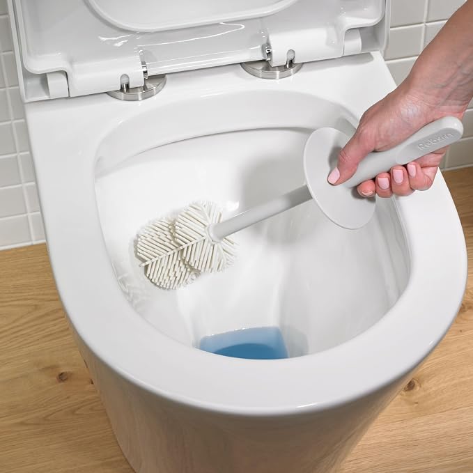 ReBorn Recycled Toilet Brush - Bathroom Toilet Bowl Brush & Holder - Anti Drip 360° Hourglass Brush Head - Closed Fit Storage Cover - Replaceable Heads - Made in Britain (Stone)
