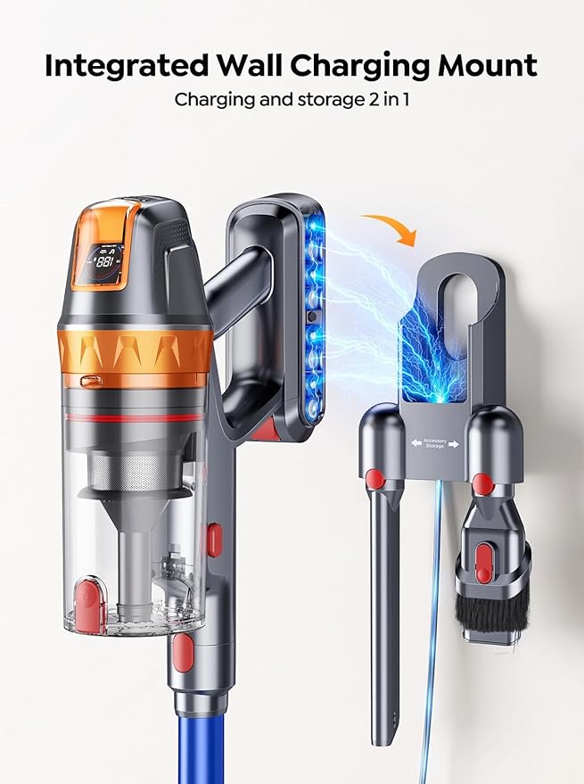 Cordless Vacuum Cleaner, 650W 55KPA 70Min with Extra Mattress Cleaning Tool, Stick Vacuum Cleaners for Home, Self-Standing, Wall Mount Charging, Rechargeable Vacuum Cordless for Floor Pet Hair Carpet