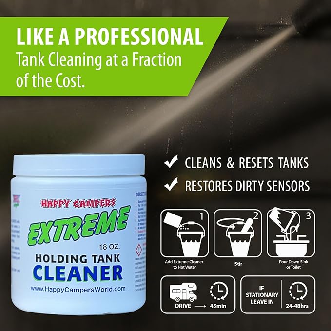 Happy Campers RV Black Tank Cleaner - Powerful Sensor & RV Holding Tank Cleaner, Removes Grease, Stubborn Odors, Mineral Deposits, Films & Build-Up, Tank Reset Solution