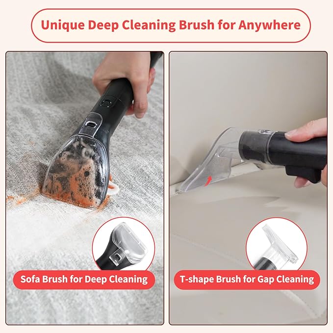Upholstery Carpet Cleaner, MUJERBAY UltraHeat 12Kpa Portable Spot & Stain, Move with Universal Wheels & Handle, 1.18-inch Deep Cleaning Machine for Couch, Stairs, Car & Pet Messes.Silvery Black