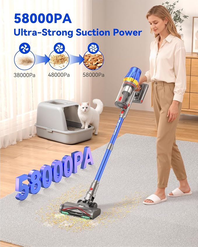H9 Cordless Vacuum Cleaner, 700W 58kPa 90 Mins Runtime Stick Vacuum, Self-Standing Wireless Vac with 6 Green LEDs, Anti-Tangle Brush for Home, Pet Hair, Carpets & Hard Floor