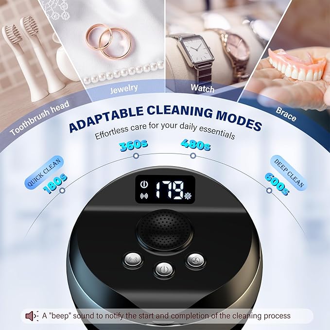 Ultrasonic Retainer Cleaner, 200ML Denture Cleaner for Mouthguard, Aligner, Brace, Night Guard and Dental Appliance with 4 Modes, 45kHz Jewelry Cleaner for Rings, Dental Cleaning Pod with Basket