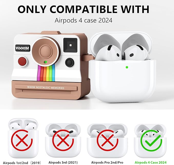 Retro Cases for AirPods 4 Case 2024 with Cleaner Kit - VISOOM Cute Fancy Protective AirPods 4th Gen Cases Cover Men Women Unique Polaroid Soft Cover for Apple AirPod iPods 4 Wireless Charging Case