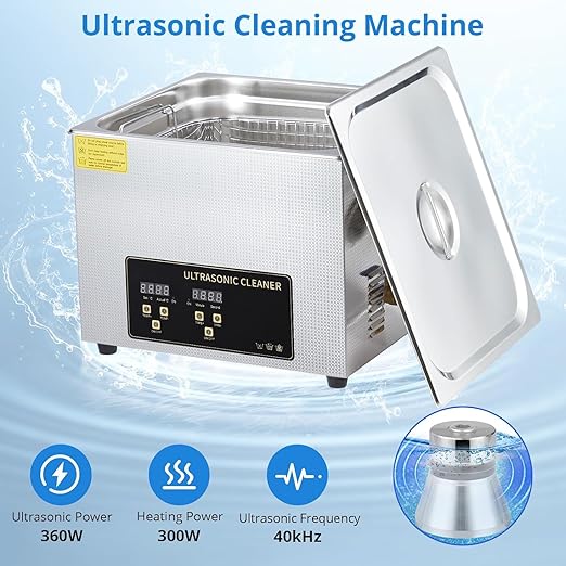 Digital Ultrasonic Cleaner 15L Timer Heatr 360W 15L Ultrasonic, 304 Stainless Steel,for Dentures Glass Industrial Parts