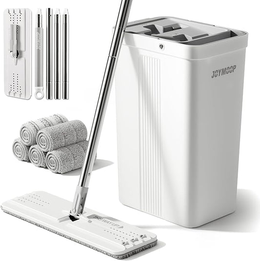 JOYMOOP Mops and Bucket with Wringer Set with 50" Mop Handle with Flexible 13" Flat Head with Flat Mop