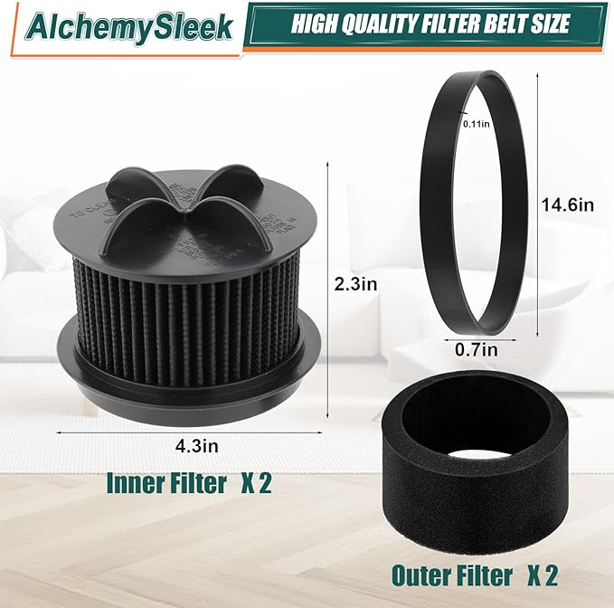 Style 10 Belt and Filters for Bissell Cleanview Powerforce Bagless Filter Style 9, Style 12, 6594 6596 6582 6583 6579 Vacuum filter replacement Cleaner, 2 Pack Outer Foam & Inner Filters & Belts Parts