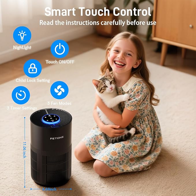 Air Purifiers for Bedroom Home up to 1200Ft²,HEPA Air Purifier for Home | with Sleep Mode, 3 Speeds, Timer, Aroma Function,Safety Child Lock