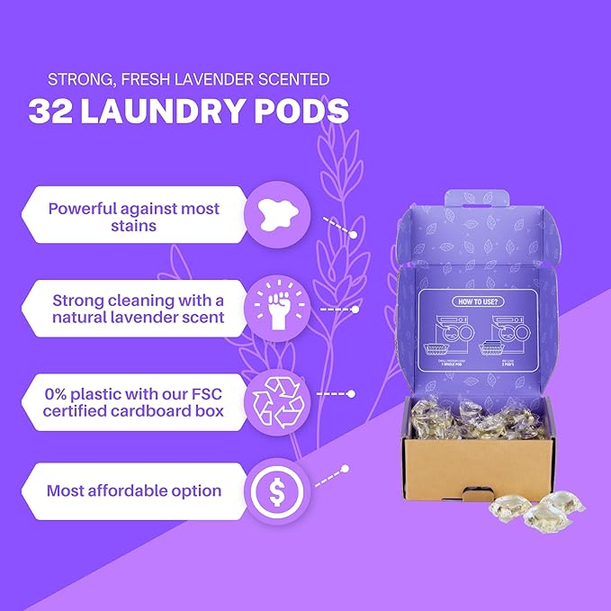 Greenseedz Laundry Pods, Fresh Lavender Scent, 32 Pacs, Eco Friendly, Powerful Clean, Biodegradable, HE Compatible