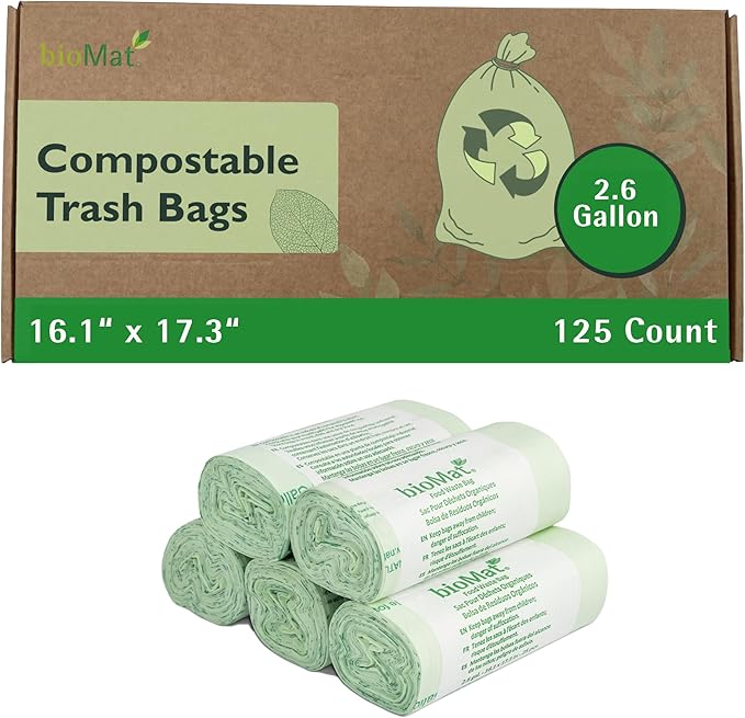 bioMat AirBox Compost Bin for Countertop with 2.6 Gallon Food Waste Bags (125 Bags), BPI Certified