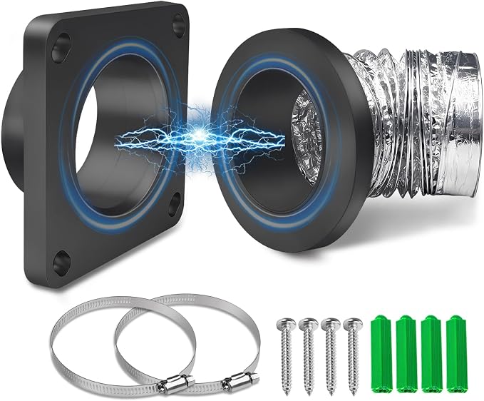 Magnetic Dryer Vent Connector Kit, DV 180 Airtight Seal,Including a 2.6ft 4" Duct and two Clamps Magnetic Coupling for Dryer Vent | Quick Connection and Disconnection, Strong Magnet Self-Alignment Design, Quick-Installation, Airtight Seal