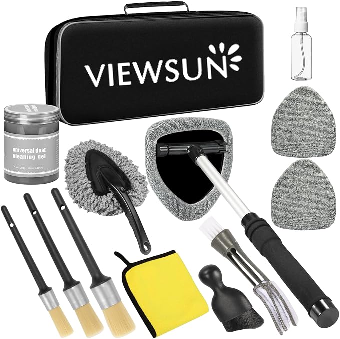Car Cleaning Kit with High Power Handheld Vacuum, Car Wash Mop with Long Handle, Bucket, Detailing Brush Set, Windshield Cleaner, Complete Interior Exterior Washing Supply for Men Women