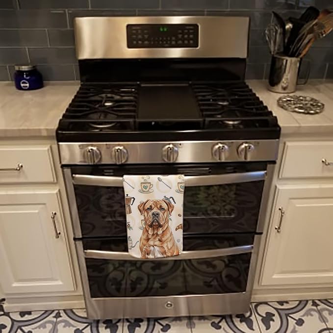 Caroline's Treasures Dogue de Bordeaux Coffee Bar Kitchen Towel Velour Plush Front and Cotton Loop Back Machine Washable