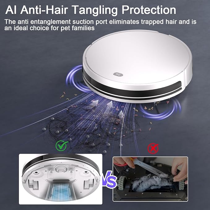 Robot Vacuum and Mop Combo,5500Pa Strong Suction,Anti-Tangle Brushless Inlet 2 in 1 Super Thin Robotic Vacuum with App/Remote/Voice Control, Self-Charging,for Pet Hair, Hard Floor, Low-Pile Carpet-W