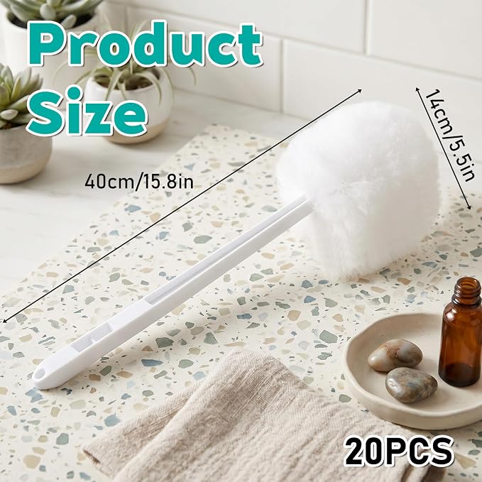 20 Pack Soft Toilet Bowl Brush with Long Plastic Handle 15 Inches Long Disposable Soft Swab Toilet Bowl Cleaners Mop, Toilet Brushes for Dead Corner Silk Scrubber for Toilet Bowls (White)