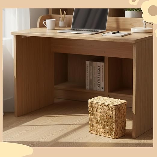 WLLHYF Wicker Waste Basket with Lid Water Hyacinth Handwoven Garbage Can Small Bathroom Trash Can Boho Rattan Wastebasket with Removable Liner for Bedroom Home Living Room Office Kitchen