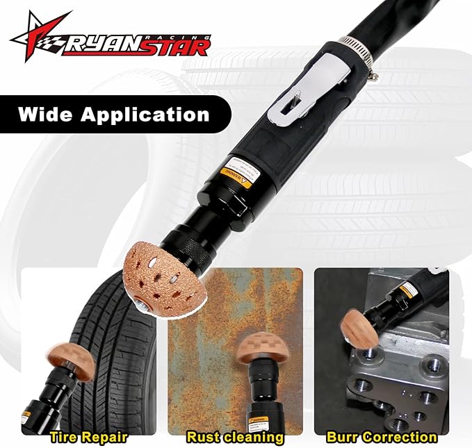 RYANSTAR RACING 2500rpm Low Speed Air Tire Buffer Tire Repair Kit Polishing Cleaning Tool Pneumatic Automatic Buffing Wheel Machine Tire Patch Tools Rear Exhaust