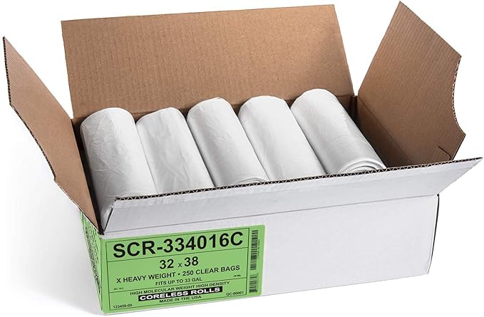 Aluf Plastics 33 Gallon Trash Bags Source Reduction Series Value High Density 16 Micron Gauge (equiv) - Intended for Home, Office, Bathroom, Paper, Styrofoam (Pack of 1000)