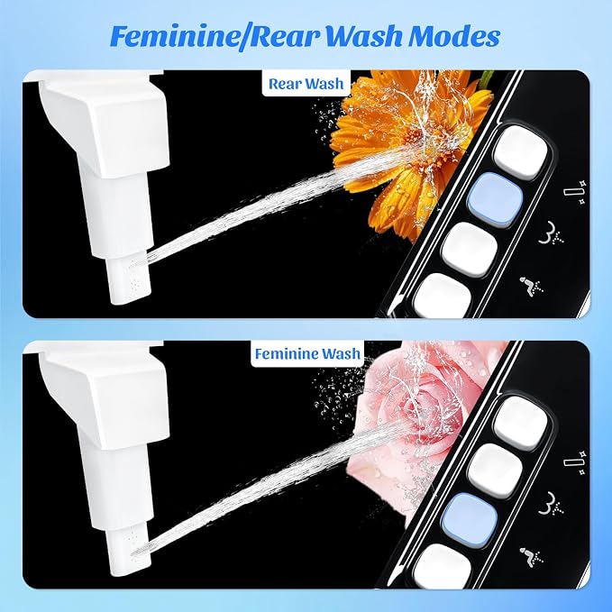 Bidet Attachment for Toilet,Non-Electric Bidet Attachments with Independent Adjustable Water Pressure,Retractable Self-Cleaning Nozzles for Feminine and Rear Washing-Black