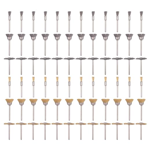 Rocaris 72 Pack Wire Wheel Brushes Set, Brass and Steel Wire Brush Set 1/8" Shank for Rotary Tools Accessories Polish Clean Tools