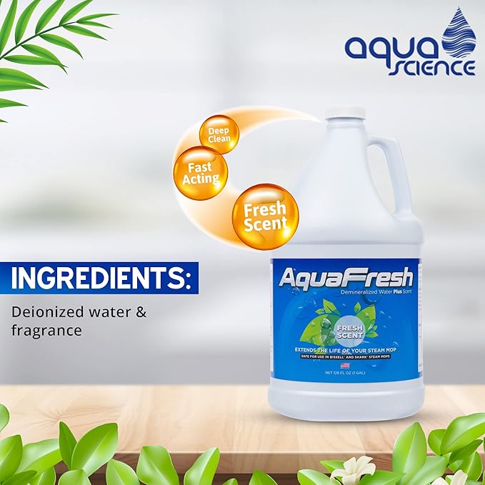Aqua Science Demineralized Water Steam Mop Cleaning Solution - 1 GALLON Premium Floor Cleaner Solution Compatible with Any Steamer Mop - Best Value Steam Mop Solution - Fresh Scent | Made In USA