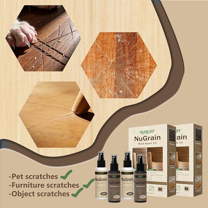 Nugrain Wood Repair Kit, Furniture Scratch Repair Paint for Wood Floor & Table, Easy-Fix Mark Eraser Paste for Engineered Wood, Restores Finishes on Cabinets, Doors (2)
