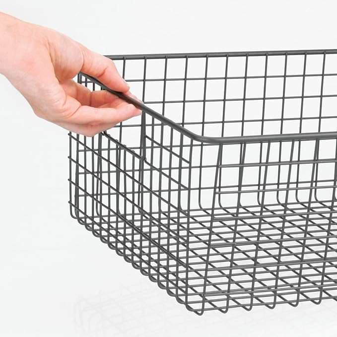mDesign Metal Wire Food Storage Basket Organizer with Handles for Organizing Kitchen Cabinets, Pantry Shelf, Bathroom, Laundry Room, Closets, Garage - Concerto Collection - 2 Pack - Graphite Gray