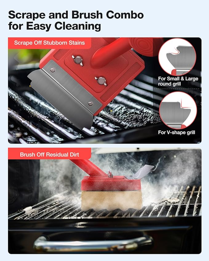 Grill Brush Bristle Free, Safe Non Metal Wire with Scraper 5 Replacement Heads, Steam Grilling Grate Cleaning Tool, Wireless Bbq Cleaner Accessory Kit Set, Outdoor Cast Iron Barbecue/Barbeque Scrubber