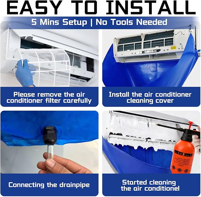 13psc Large Mini Split Cleaning Kit Bag for Home Air Conditioner - Includes Waterproof Cleaning Bag, Vent Brush & Tools for Wall Mounted/Ductless AC Units | Fits Small to Large Split Systems.