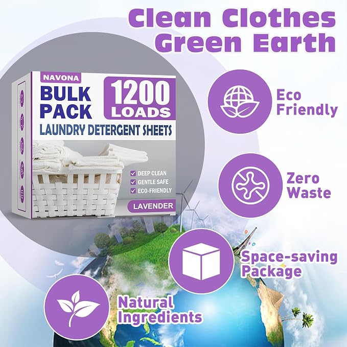 1200 Loads Laundry Detergent Sheets, Eco-friendly Laundry Sheets, Powerful Cleaning, Suitable for Homes, Dorms, and Apartments - [Lavender Fragrance]