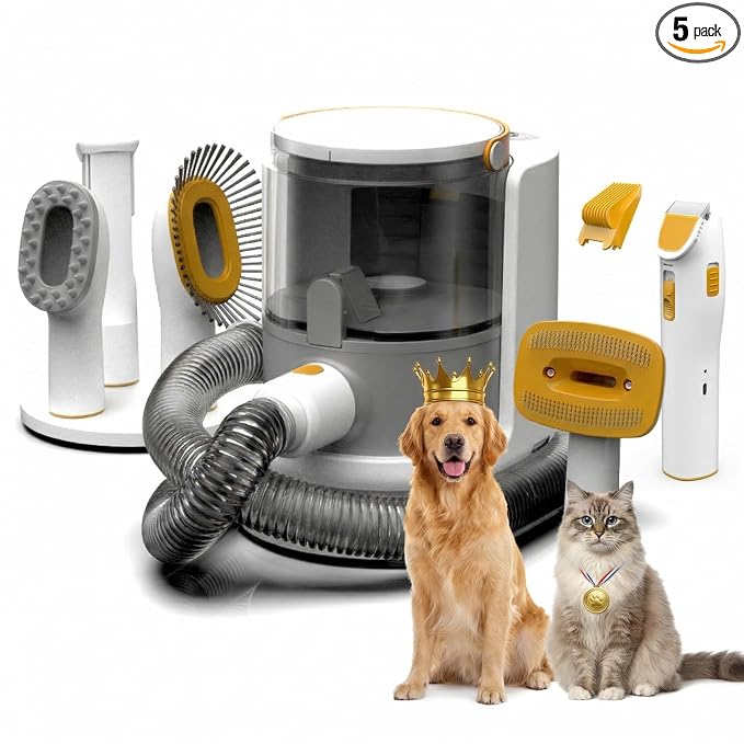 Pet Grooming Vacuum, 5-in-1 Dog Grooming Vacuum for Shedding Grooming, 500W 13kPa Suction, 59dB Low Noise, 1.5L Dust Cup, 3 Suction Levels, Clipper & Grooming Tools for Dogs and Cats