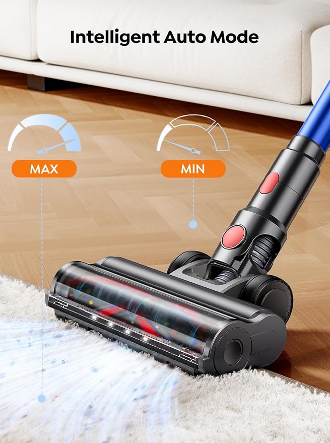 Cordless Vacuum Cleaner, 600W 45KPA 60Min with Extra Mattress Cleaning Tool, Stick Vacuum Cleaners for Home, Self-Standing, Wall Mount Charging, Rechargeable Vacuum Cordless for Floor Pet Hair Carpet