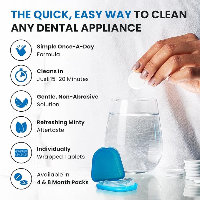 240 Units Retainer and Denture Cleansers Tablets (8 Months Supply) - Cleaner Removes Plaque, Stains from Dentures, Retainers, Night Guards, Mouth Guard, Aligners and Removable Dental Appliances