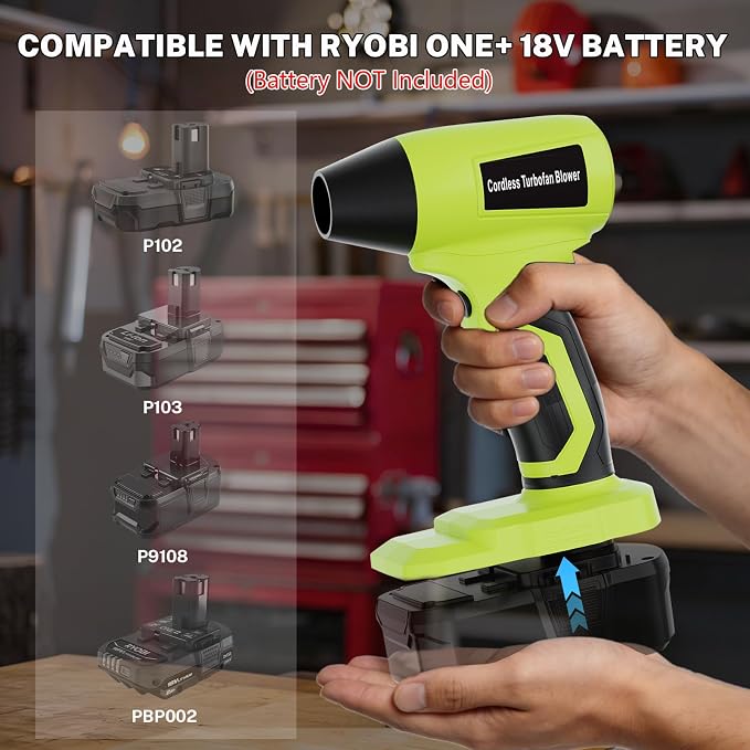 Cordless Dust Blower Compatible with Ryobi One 18V Battery, Handhled Leaf Blower Electric Compressed Air Duster Turbo Jet Fan with Nozzles for Blowing Leaves and Dust(Battery Not Included)