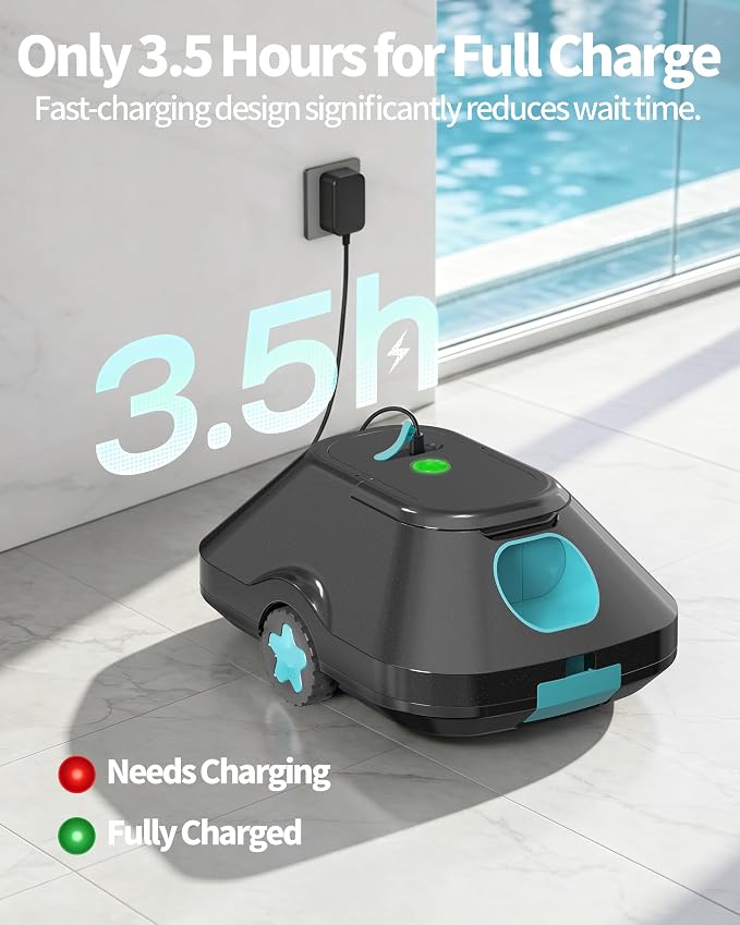 Robotic Pool Cleaner,Cordless Automatic Pool Cleaner with 210-Min Runtime,Pool Vacuum for Above Ground & Inground Pools,Coverage up to 2200 Sq.Ft,Easy Retrieve,Smart Parking,Light Teal
