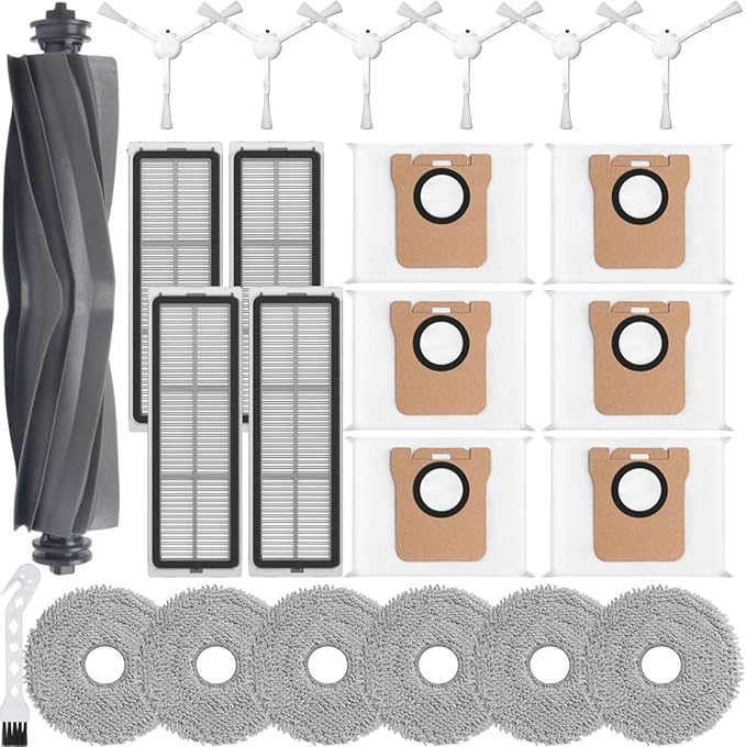 24 Pack L10S Ultra Accessories Kit for Dreame L10s Ultra【Not for L10s Pro Ultra Heat】 Replacement Parts,1 Main Brush,4 HEPA Filters,6 Mop Pads,6 Dust Bags,6 Side Brushes