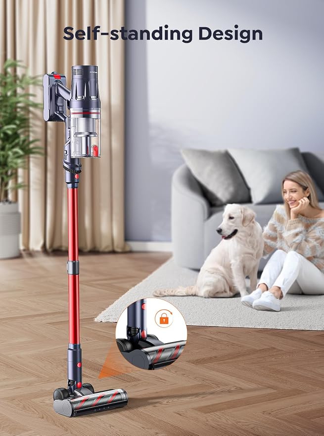 INTETURE Cordless Vacuum Cleaner, 650W 55Kpa 70Mins(ECO) Vacuum Cleaners for Home, Self-Standing Stick Vacuum with Touch Screen & Wall Charging Station for Hard Floor Carpet Pet