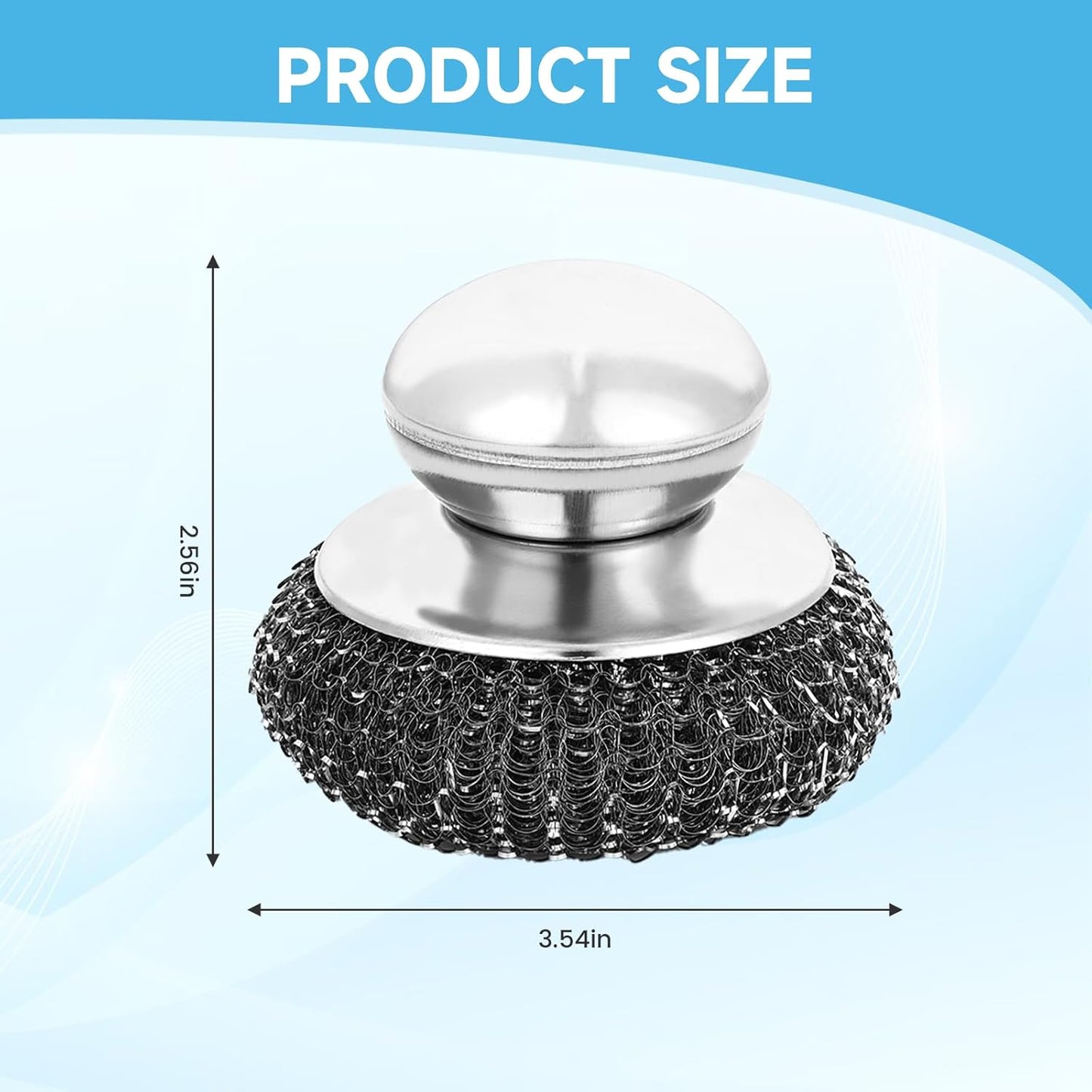 6Pcs Steel Wool Scrubber, Stainless Steel Scrubber with Handle for Cleaning Kitchen and Household Stubborn Messes from Stoves Pans Pots Grill Sink with Replacement Wire Brush Set (2 Pcs+4 Replacement)