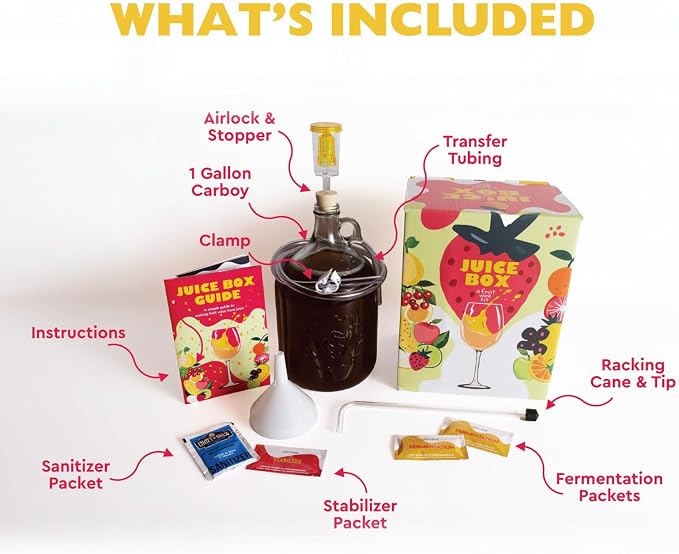 Craft A Brew - Juice Box - A Fruit Wine Making Kit - Easy for Beginners - At Home Wine Making Kit - Includes Ingredients & Reusable Equipment - Use Any Fruit Juice or Lemonade - Makes 1-Gal Batch