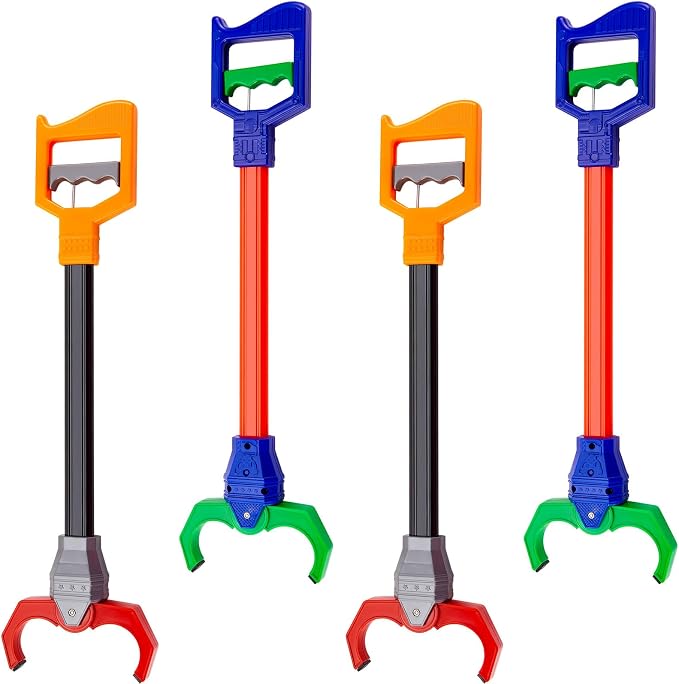Lewtemi Interactive Grabber Claw Toy for Kids, 18 Inch Robot Arm Hand Claw Reacher Pickup Tool, Hand Eye Coordination & Fine Motor Skills Stem Toys Gift Pack for Boys Girls(Red,Green,4 Pcs)
