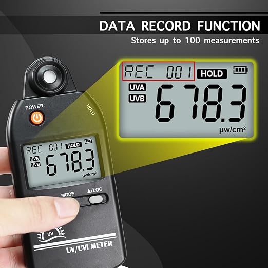 UV Meter Digital UVB Meter, 280-400 nm UV Index Meter with UV and UVI Switchable, 0-5000 μW/cm² Measuring Range UV Detector with 100 Groups Data Record, UV Index Meter for Reptiles, etc.